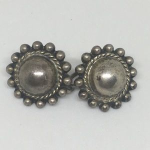Very old silver twist back circle design earrings